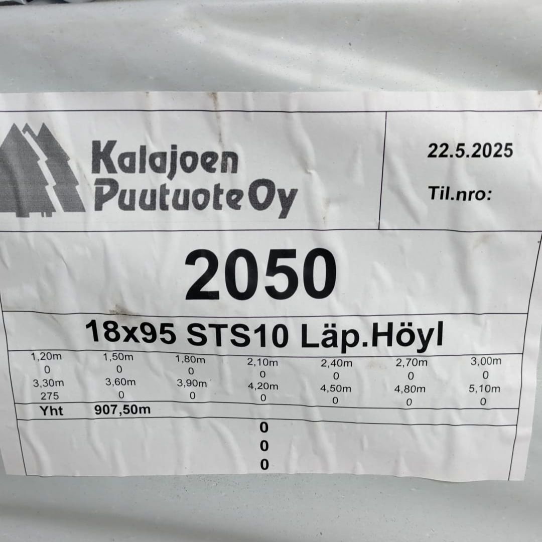 Sisustuspaneeli STS10 18x95, Kuusi, Käsittelemätön,Läpihöylätty, (Poistonippu 907,5jm)