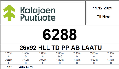 Lattialauta 26x92 Lämpökäsitelty mänty, päätypontattu, Poistoerä, AB-laatu, (303,4jm)