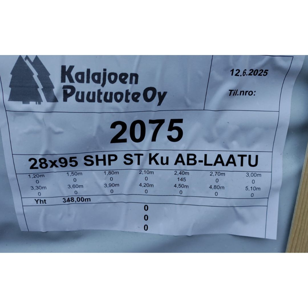 Laudelauta 28x95x2400, SHP, Kuusi, Käsittelemätön, Talouslaatu (Poistonippu 348jm/145kpl)