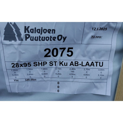 Laudelauta 28x95x2400, SHP, Kuusi, Käsittelemätön, Talouslaatu (Poistonippu 348jm/145kpl)