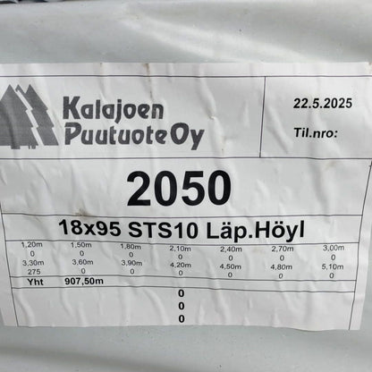 Sisustuspaneeli STS10 18x95, Kuusi, Käsittelemätön,Läpihöylätty, (Poistonippu 907,5jm)